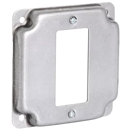 AP-12093, 4" Square Decorator Switch Electrical Box Cover, 1/2" Raised, 2-Gang Single Rocker, Exposed Work, Galvanized Steel, Crushed Corners, 2-Gang Cover