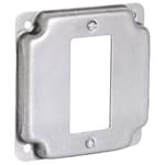 AP-12093, 4" Square Decorator Switch Electrical Box Cover, 1/2" Raised, 2-Gang Single Rocker, Exposed Work, Galvanized Steel, Crushed Corners, 2-Gang Cover