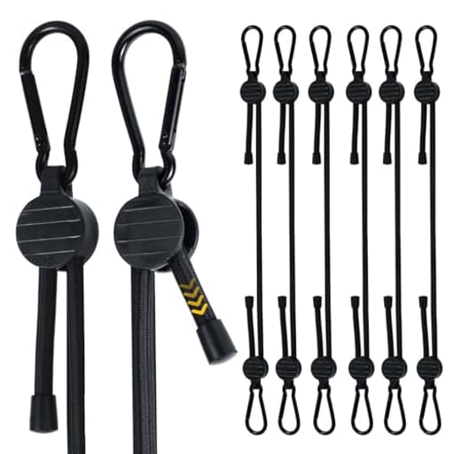 Adjustable Bungee Cords with Hooks, 6 Pack Thick Elastic Straps, Easy to Lengthen and Resecure (7"-48")– Strong, Stretchy Tie Downs with Secure Hooks for Cargo, Camping, Tents, Luggage – All-Weather