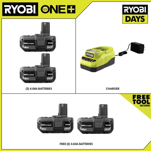 18V ONE+ 4Ah Lithium-ion Starter Kit with Free 18V ONE+ 4Ah Lithium Batteries (2-Pack)