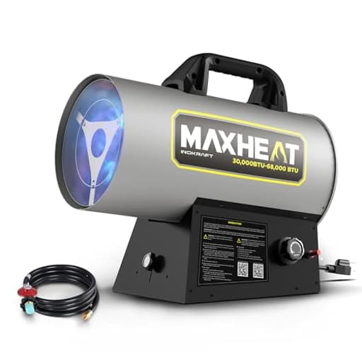 MaXheat MH68 68,000 BTU Forced Air Propane Heater, Portable for Garage, Adjustable Liquid Propane Torpedo for Shop, Jobsite, Construction Sites - Hose Regulator 10ft