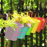Flower Pots,10 Pcs Metal Iron Hanging Flower Plant Pots Balcony Garden Plant Planter Baskets Fence Bucket Pot 4'' Flower Holders with Detachable Hook