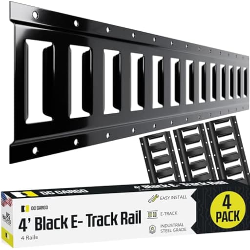 E Track Tie Down Rail Kit 4' (4 Pack) for Garages, Vans, Trailers, Motorcycle Tie Downs, ATV Mountings - Powder-Coat Black - Secure Cargo & Heavy Loads Up to 2,000 lbs