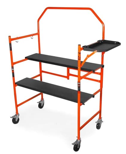 4-Foot Portable Rolling Scaffolding, 500-Pound-Capacity with Foldable Design, Safety Rail and Tool Shelf