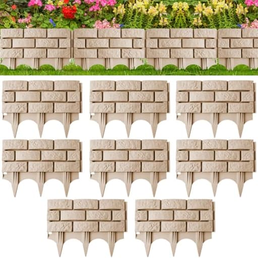 8 Pcs Retaining Wall Block Faux Stone Edging for Landscaping, 17 x 13 Inch Garden Border Landscape Edging Blocks Garden Plastic Fence for Mulch Flower Bed Patio Lawn Path Walkway