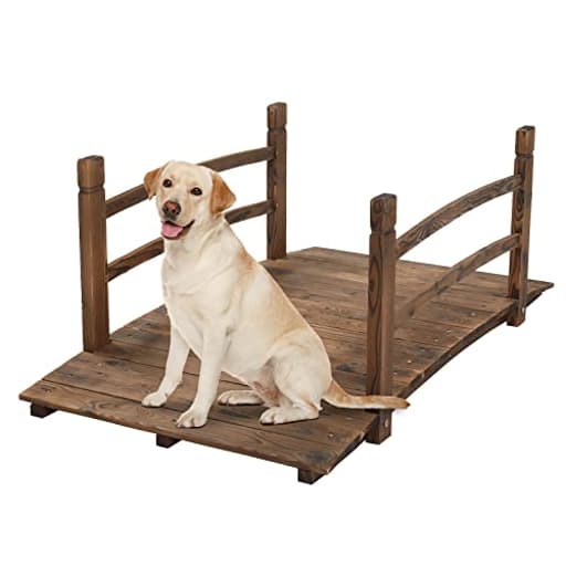 4 ft Garden Bridge, Arch Walkway Wooden Bridge with Safety Rails Carbonized Finished, Decorative Landscaping Footbridge for Koi Pond, Dry Creek Bed, Garden Pathway or Rustic Wedding Decor