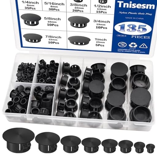135Pcs 8 Sizes Nylon Plastic Hole Plugs Black 1/4" 5/16" 3/8" 1/2" 5/8" 3/4" 7/8" 1" Round Drill Hole, Furniture Cabinet Insert End Caps Industrial Hardware Biscuits & Plugs
