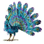 - 23" Tall Outdoor Metallic Peacock Tail Spread Yard Statue – Vibrant Garden Sculpture for Patio, Lawn, or Entryway