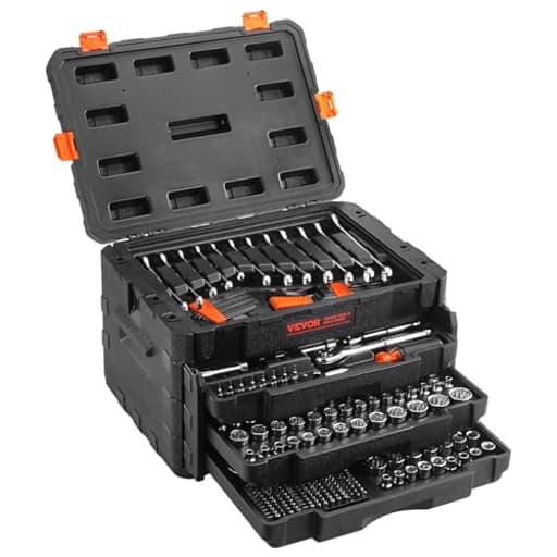 Mechanics Tool Set and Socket Set, 1/4" 3/8" 1/2" Drive Deep and Standard Sockets, 450 Pcs SAE and Metric Mechanic Tool Kit with Bits, Combination Wrench, Hex Wrenches, Accessories, Storage Case