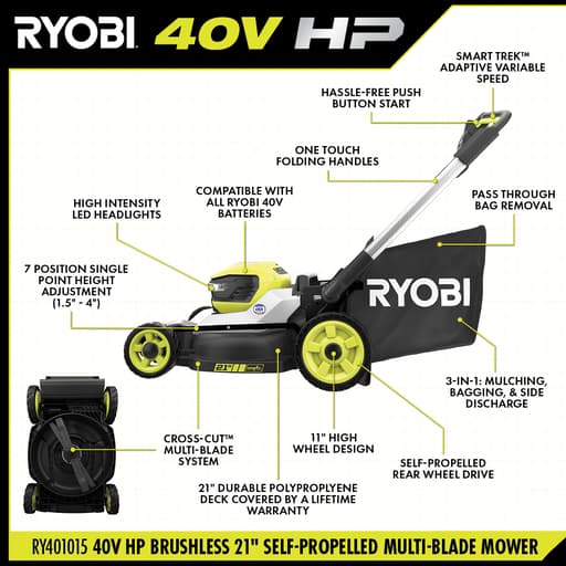 40V HP Brushless 21" Self-Propelled Multi-Blade Mower