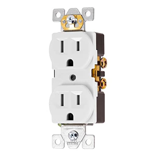 UltraPro Duplex Heavy-Duty Receptacle, White, Wall Outlet, Reinforced Yoke, Self-grounding Clip, 3 Prong, Supports 15A, UL Listed, 42157