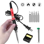 Soldering Kit, 60W Soldering Iron, 110V Welding Kit with Ceramic Heater, Portable Solder Irons with 5pcs Extra Tips, Stand, Solder Tube, Sponge, for Electronic Repair
