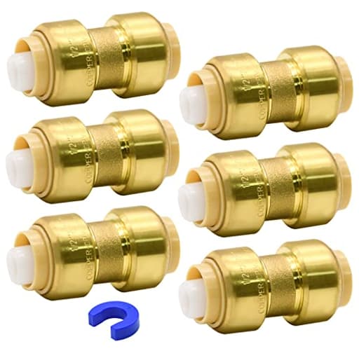 6 Pack Push-to-Connect Plumbing Fittings, 1/2" Pushfit Straight Fittings with Disconnect Clip for Copper, PEX, CPVC Pipe