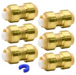 6 Pack Push-to-Connect Plumbing Fittings, 1/2" Pushfit Straight Fittings with Disconnect Clip for Copper, PEX, CPVC Pipe