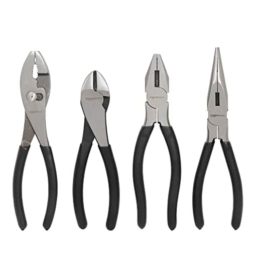 Pliers Set, Hand Tools for Precision, Set of 4, Black and Silver