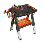 Portable Folding Work Table, 2-in-1 as Sawhorse & Workbench, 31” W×25” D×25”-35”H, Large Load Capacity with 4pcs Clamps, 4pcs Bench Dogs