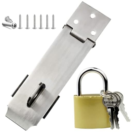 4" Stainless Steel Latch Lock Padlock hasp Set, with Screws and Padlock, Your Own Fence Locks gate Lock, for shed Locks with Keys Lock hasp Set