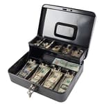 Locking Cash/Money Saving Organizer Box with Lock Safe with Key and Cash Tray, Black, 11.81Lx 9.45Wx 3.54H inches, XL Large