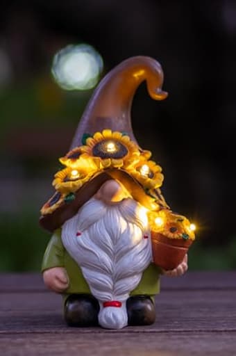 Solar Garden Gnome Statue, 7.67" Tall — Outdoor Resin Garden Statue for Yard, Backyard, Patio, Porch, Lawn; Garden Decor, Gnome Gifts, Birthday Gifts for Women