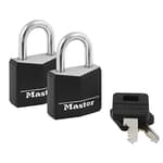 Black Outdoor Key Lock, Standard Weather Resistant Padlock with Cover, Keyed Alike Padlocks for Lockers, Fences, Sheds, or Other Equipment, 2 Pack, 131T