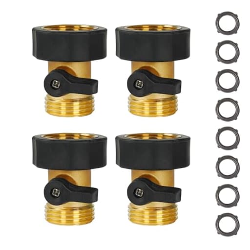 Garden Hose Shut Off Valve, 4 Pack 3/4 Inch Heavy Duty Solid Brass Garden Hose Connector, Water Shut Off Valve with 8 Extra Rubber Washers