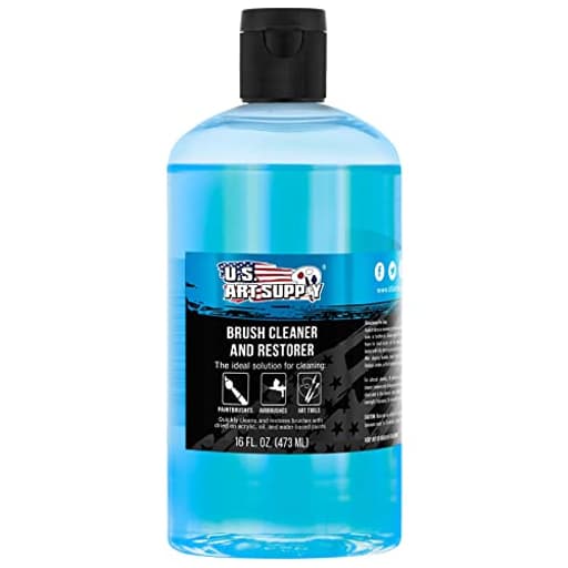 Brush Cleaner and Restorer, 16 Ounce Bottle - Quickly Cleans Paint Brushes, Airbrushes, Art Tools - Cleaning Solution to Remove Dried On Acrylic, Oil and Water-Based Paint Colors