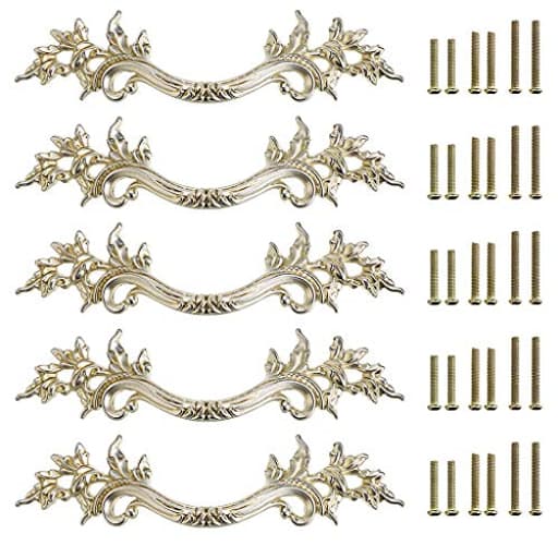 Pack of 5 European Style Vintage Cabinet Handles Pulls, Antique Decorative Dresser Drawer Pulls Retro Drawer Pull Handles Knobs for Cupboard Cabinet