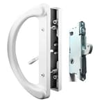Patio Door Handle Set + Mortise Lock 45° Perfect Replacement for Sliding Glass Door Fits 3-15/16” Screw Hole Spacing, Non-keyed with Latch Locks,White Diecast,Reversible Design