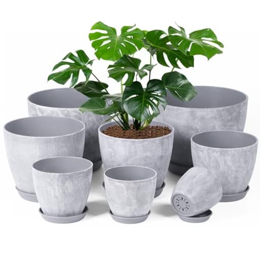 Set of 8 Plastic Planter, 10/9/8/7.5/6.5/5.7/5/4inch Plastic Planter, Flower Pot Indoor Decorative Large Plant Pot, Plant Pots Indoor with Drainage and Saucer for All House Plants