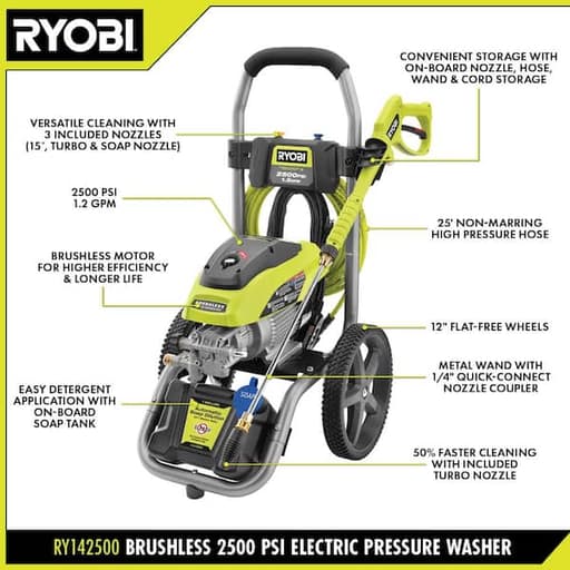 Brushless 2500 PSI Electric Pressure Washer with Free 12" Surface Cleaner