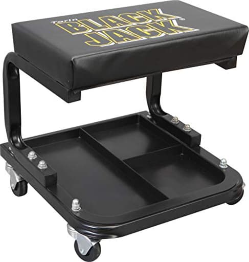 TR6100W BlackJack Rolling Creeper Garage/Shop Seat: Padded Mechanic Stool with Tool Tray Storage, Black