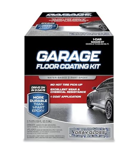 Garage Floor Kit – 2-Part Epoxy Coating for Concrete Floors, High-Gloss Finish, Chemical & Stain Resistant, Indoor Use, 1-Car Garage Coverage