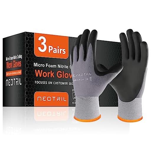 Safety Work Gloves MicroFoam Nitrile Coated-3 Pairs, Seamless Knit Nylon Bulk Pack Working Gloves with Grip for Men Women Light Duty Work,Automotive,Warehouse
