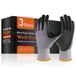 Safety Work Gloves MicroFoam Nitrile Coated-3 Pairs, Seamless Knit Nylon Bulk Pack Working Gloves with Grip for Men Women Light Duty Work,Automotive,Warehouse