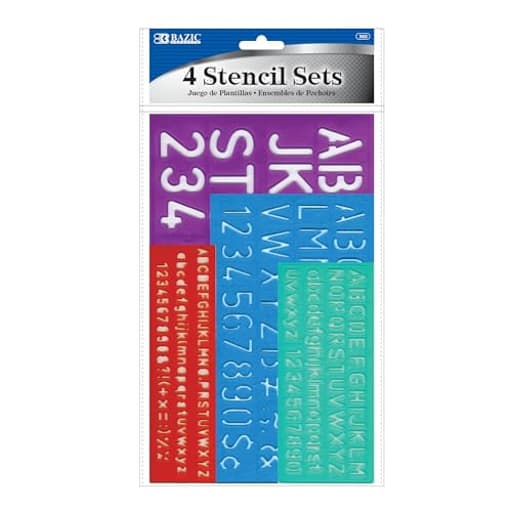 BAZIC Letter Stencil Sets, Sizes 8 10 20 30 mm, Letters Number Mathematics Sign, Clear Plastic Stencils, 1-Pack