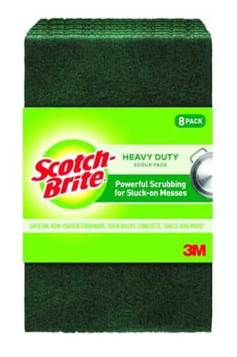 Heavy Duty Scouring Pad, Dish Scrubber for Kitchen + Outdoor, 8 Scrub Pads for Uncoated Pots and Pans, Cast Iron Cooktops, Grill Grates, Oven Racks, & BBQ, Durable, Long-Lasting