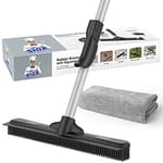 Pet Hair Removal Rubber Broom with Built in Squeegee, 3 in 1 Floor Brush for Carpet, 61 inch Adjustable Handle, Includes 1 Microfiber Cloth for Floor Dusting