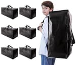 Heavy Duty Moving Bags with Backpack Straps and Strong Handles, Alternative to Moving Boxes and Storage Totes for Dorm Room Essentials, 6 Pack, Black
