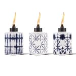 Glass Tie-Dye Tabletop Torches, 3-Pack – Decorative Outdoor TIKI Torches for Patio, Backyard & Garden – Portable Tabletop Citronella Torches for Outdoor Lighting – Blue, 5.75-Inch