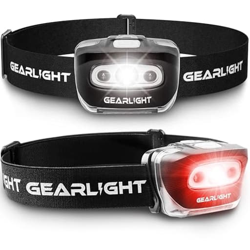 2Pack LED Headlamp - Outdoor Camping Head Lamps with Adjustable Headband - Lightweight Battery Powered Bright Flashlight Headlight with 7 Modes and Pivotable Head and Red Light