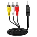 3.5mm to RCA Camcorder Handycam AV Audio Video Output Cable, 1/8" TRRS to 3 RCA Male Plug AUX Cable Cord for TV,Smartphones,MP3, Tablets,Home Theater,Speakers-