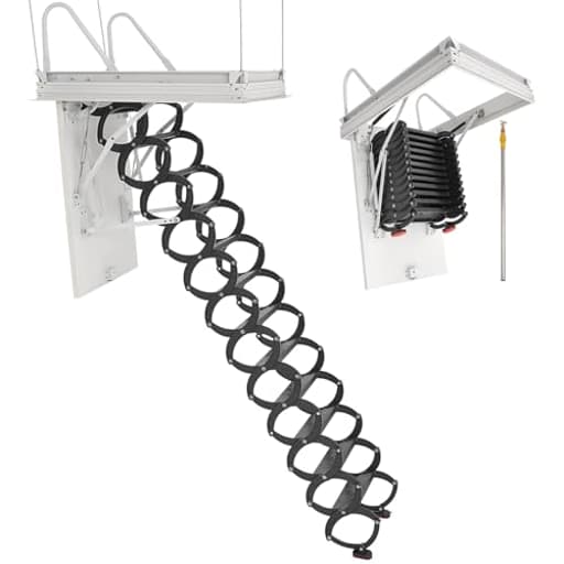 Attic Ladder, 660LBS/299.4KG Capacity, Fits 9.5 to 10.2 ft Ceiling Height and 39.4 x 27.5 inch Opening Size, Alloy Steel Pull-Down Retractable Ceiling Stair with Pulling Rod for Attic Loft Roof