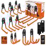 Heavy Duty Steel Hooks, 16 Pack with Anti-Slip Coating - Utility Wall Mount Garage Storage for Hanging Bike, Ladder and Garden Tools