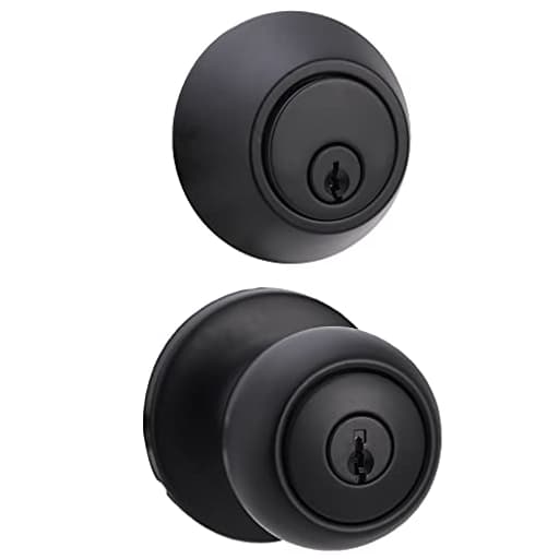 Exterior Door Knob With Key Lock and Deadbolt, Coastal, Matte Black