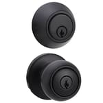 Exterior Door Knob With Key Lock and Deadbolt, Coastal, Matte Black