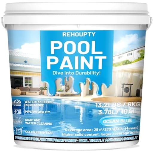 Pool Paint Ocean Blue 211oz, Durability Water-Based Acrylic Resin Concrete Pool Paint, Quick-drying Waterproof Coating for Underground Aboveground Cement Pond, Water Parks, Fiberglass Stock Tank 1 Gal