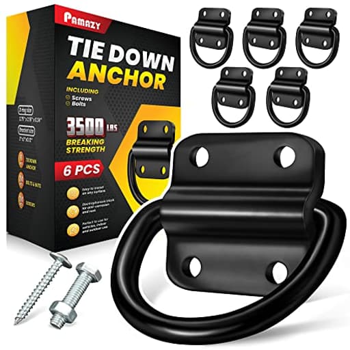 6PCS Heavy Duty Steel D Rings Tie Down Anchors, Ultra Durable 3500 Pound Breaking Strength Surface Mount Hooks Securing Cargo for Trailer, Truck Bed, with Screws & Bolts
