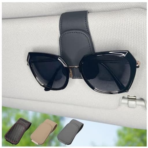 Magnetic Leather Sunglass Holder for Car, Sunglasses Clip for Car Visor, Auto Interior Accessories Universal for Different Size Eyeglasses
