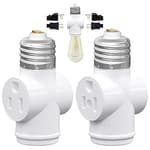 2 Pack, Light Socket to Plug Adapter, Convert E26 Light Socket to 3-Prong Outlet Adapter and Light Bulb Socket