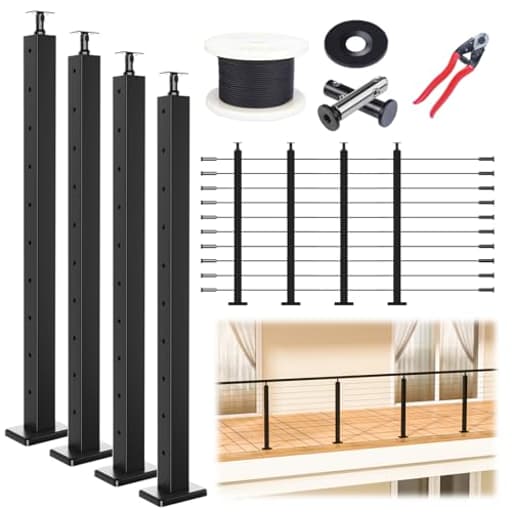 15-20FT Modular Black Cable Railing Kit 36 Inch 4 Level Post Kit Complete Set Cable Railing System for Decks Length Adjustable Easy DIY with Paper User Guide (No Handrail) RWS1 BH4S